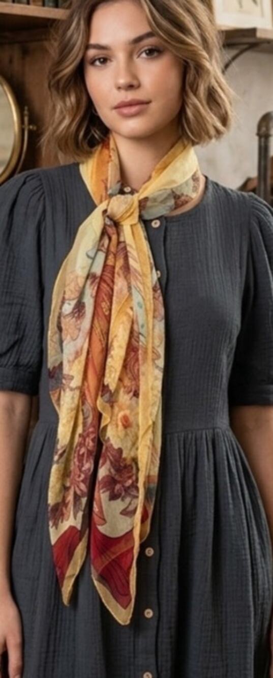Semi sheer oriental-inspired geisha scarf